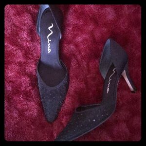 SABA BLACK LUSTER SATIN EVENING SHOES